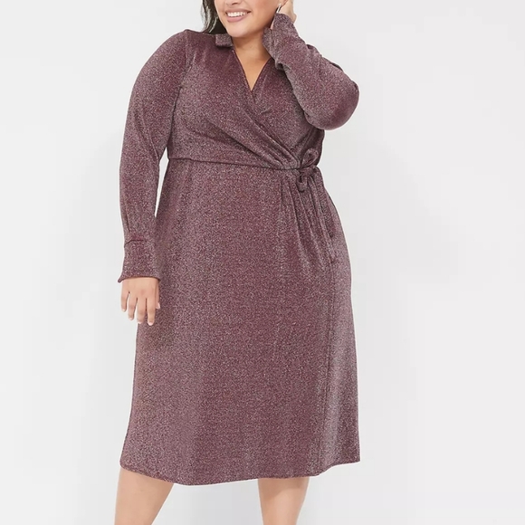 Lane Bryant Lurex Faux Wrap Collar Midi Dress - Picture 1 of 9